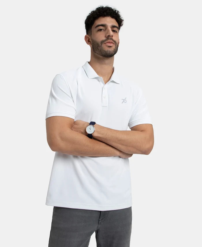 Pack of 2 Microfiber Fabric Solid Half Sleeve Polo T-Shirt with StayDry & StayFresh Technology - Black & White