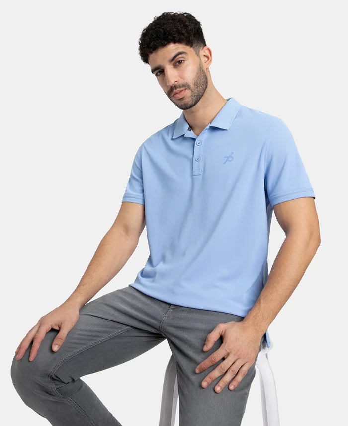 Pack of 2 Microfiber Fabric Solid Half Sleeve Polo T-Shirt with StayDry & StayFresh Technology - White & Lt Blue
