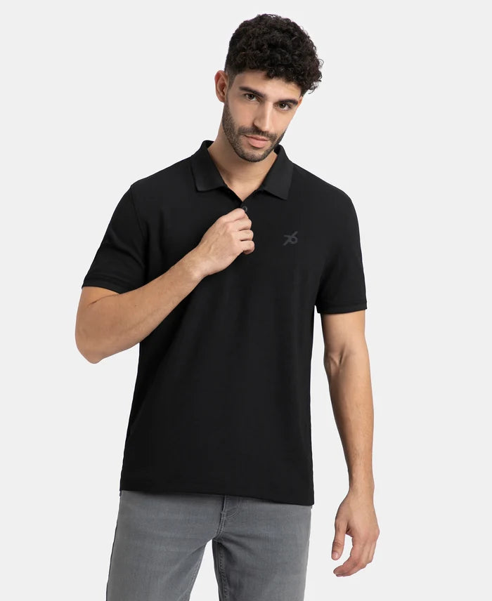 Pack of 2 Microfiber Fabric Solid Half Sleeve Polo T-Shirt with StayDry & StayFresh Technology - Black & White