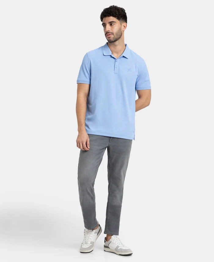 Pack of 2 Microfiber Fabric Solid Half Sleeve Polo T-Shirt with StayDry & StayFresh Technology - White & Lt Blue