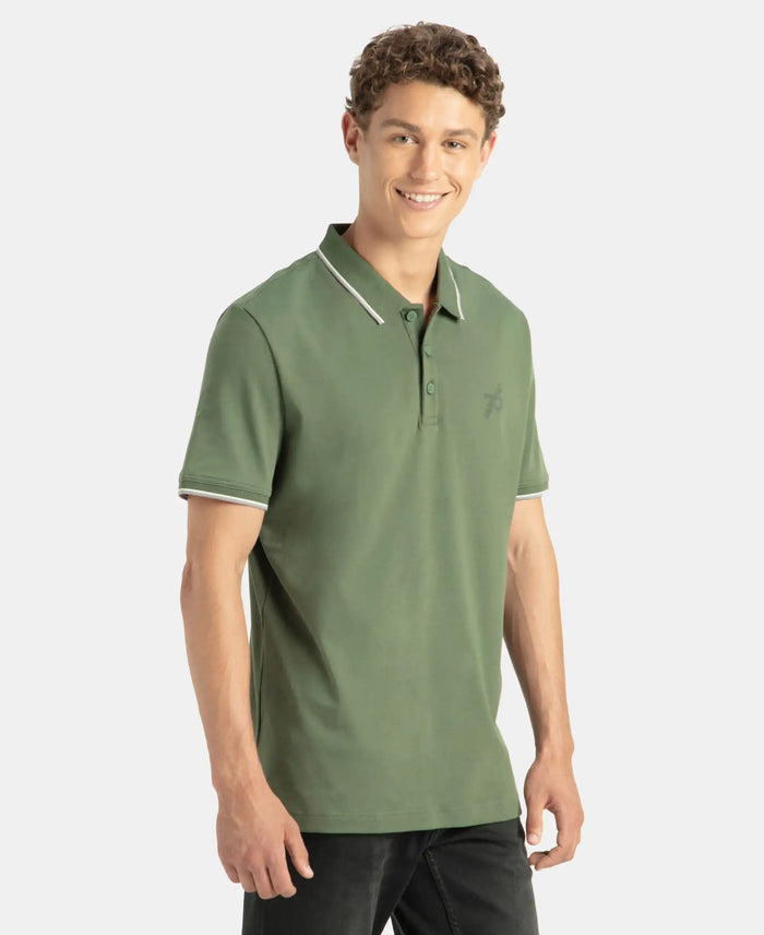 Pack of 2 Super Combed Cotton Rich Solid Half Sleeve Polo T-Shirt - Wine Tasting & Iceberg Green