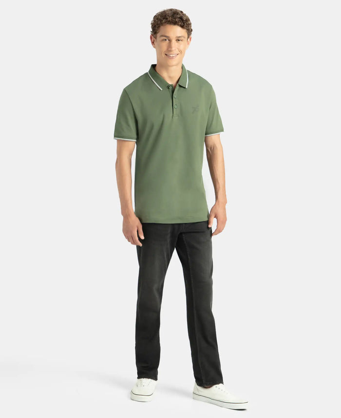 Pack of 2 Super Combed Cotton Rich Solid Half Sleeve Polo T-Shirt - Wine Tasting & Iceberg Green