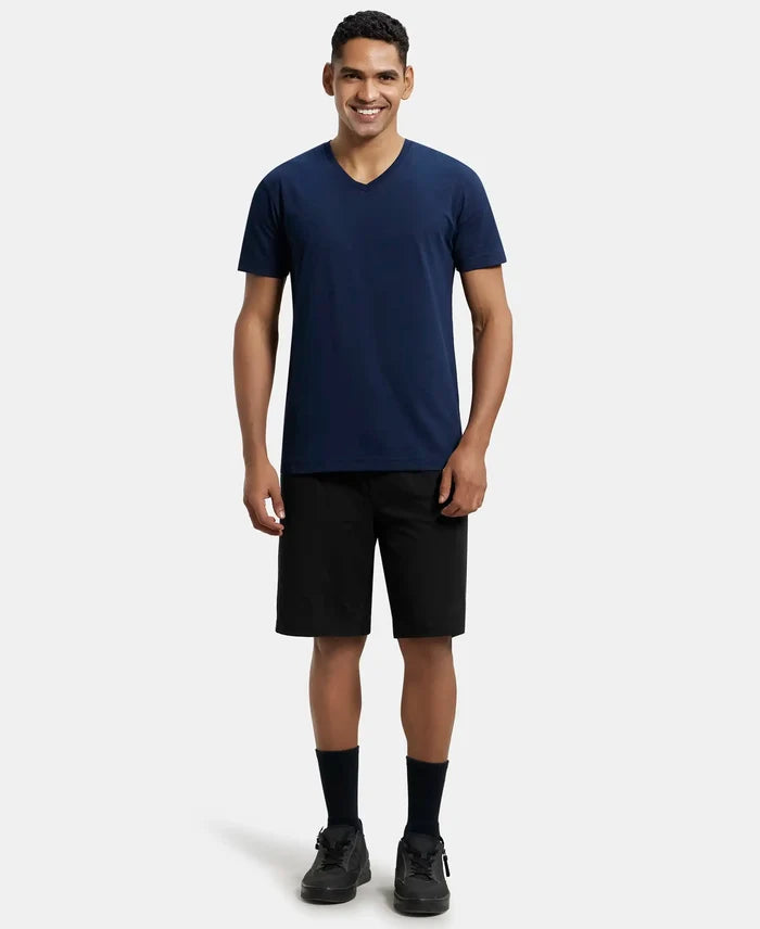 Pack of 2 Super Combed Cotton Rich Solid V Neck Half Sleeve T-Shirt - White & Navy