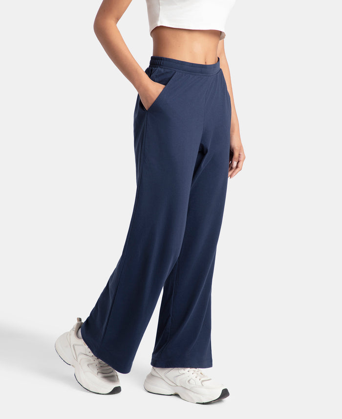 Pack of 2 Super Combed Cotton Rich Straight Fit Wide Leg Pants - Navy Blazer & Black