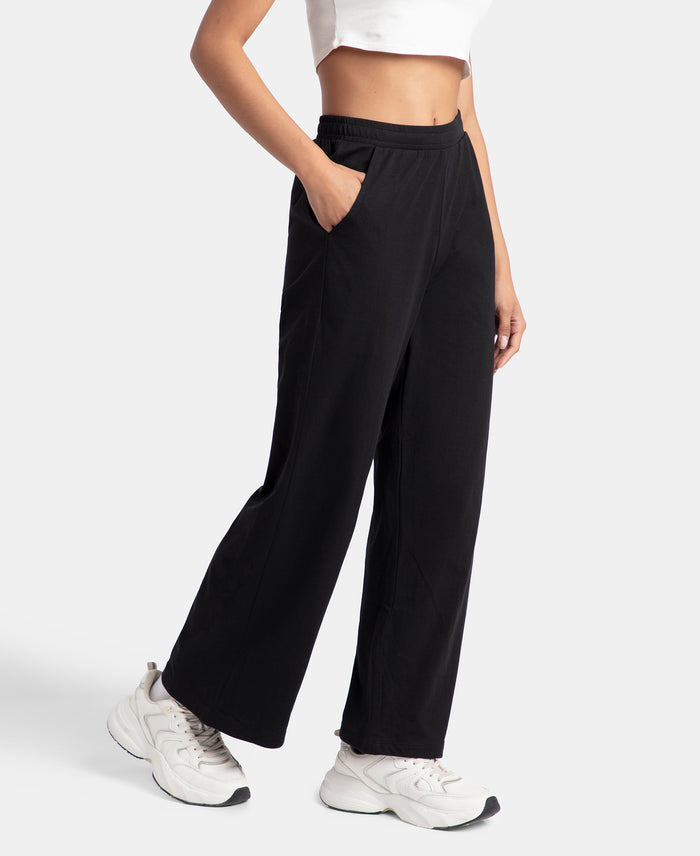 Pack of 2 Super Combed Cotton Rich Straight Fit Wide Leg Pants - Navy Blazer & Black