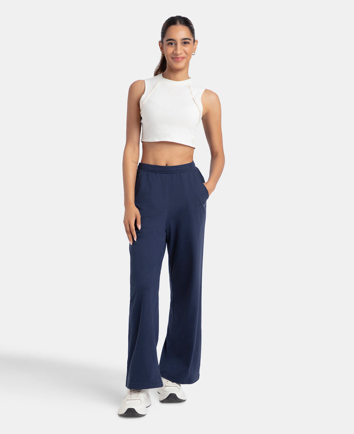 Pack of 2 Super Combed Cotton Rich Straight Fit Wide Leg Pants - Navy Blazer & Black