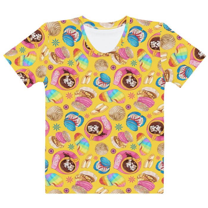 Pan Dulce kawaii t-shirt in yellow with polvorón cookies and cocoa swirls