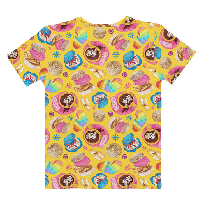 Pan Dulce kawaii t-shirt in yellow with pink cortadillos and rainbow-striped conchas