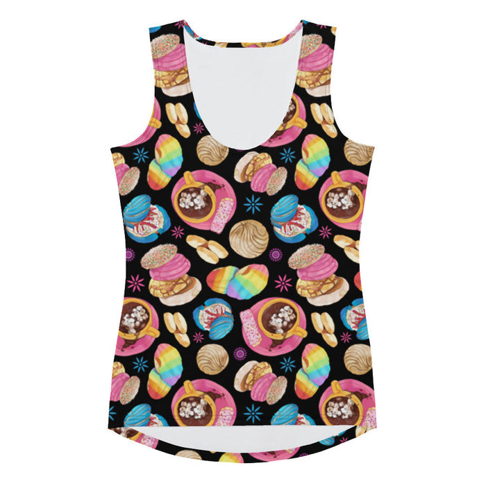 Pan Dulce kawaii tank top in yellow with golden conchas and golden orejas