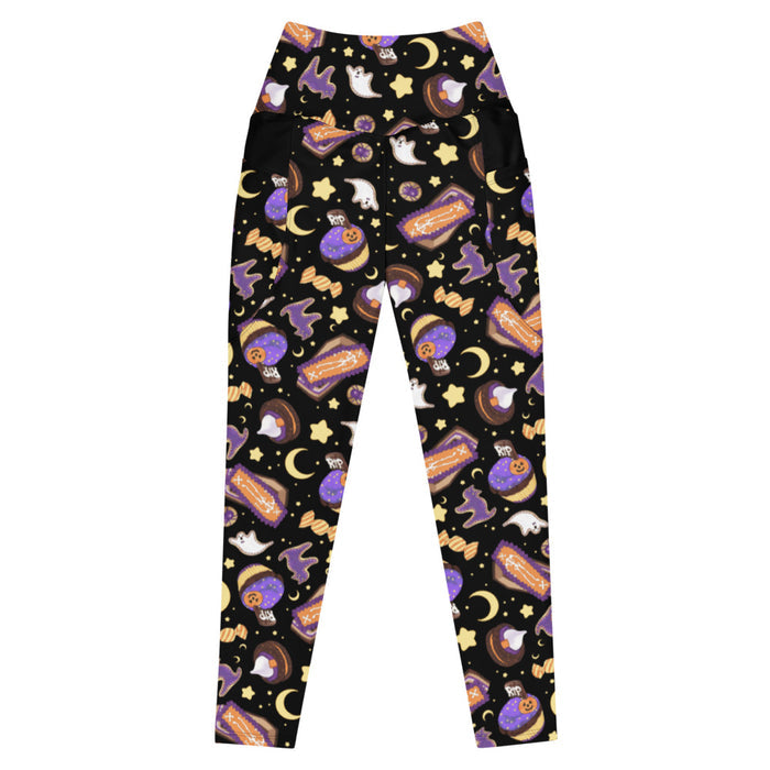 Halloween Treat alternative premium leggings in black with RIP cookies and black cats