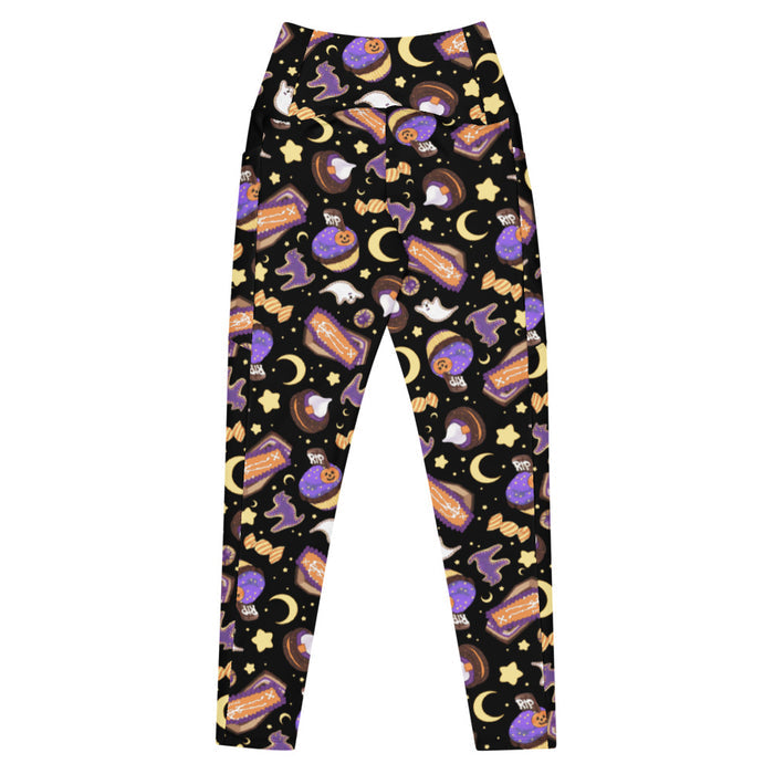 Halloween Treat alternative premium leggings in black with marshmallow ghosts and witch hats