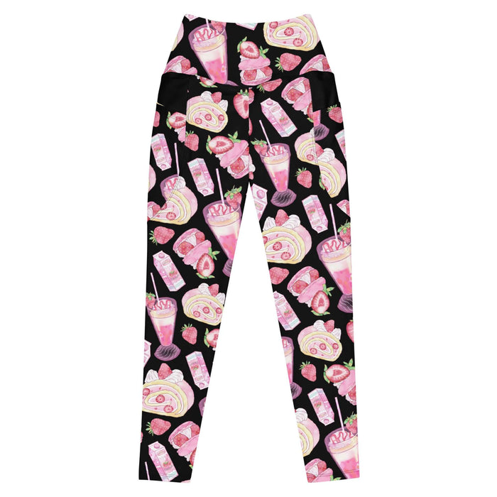 Pink kawaii Premium Strawberry Leggings with macarons and frosted roll cakes