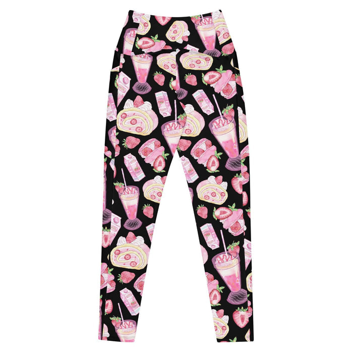 Pink kawaii Premium Strawberry Leggings with macarons and heart-cut berries