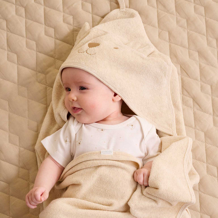 Purebaby Essential Bear Cotton Hooded Towel
