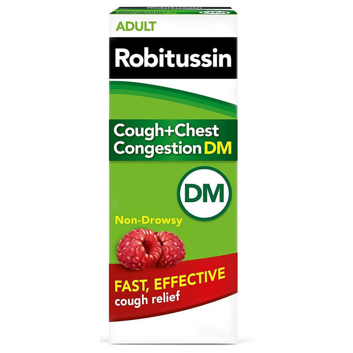 Robitussin Adult Cough + Chest Congestion DM, Maximum Strength, Rasberry Flavor - 00031875712 - LL Medico