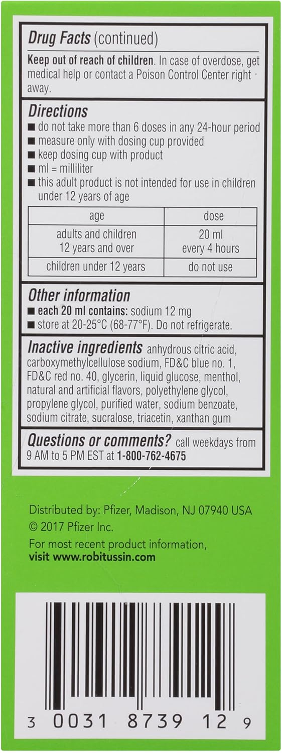 Robitussin Adult Cough + Chest Congestion DM, Maximum Strength, Rasberry Flavor - 00031875712 - LL Medico