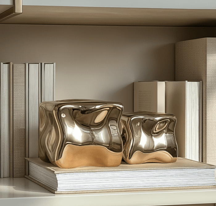 Romée Large Gold Abstract Cube Ornament Accessories
