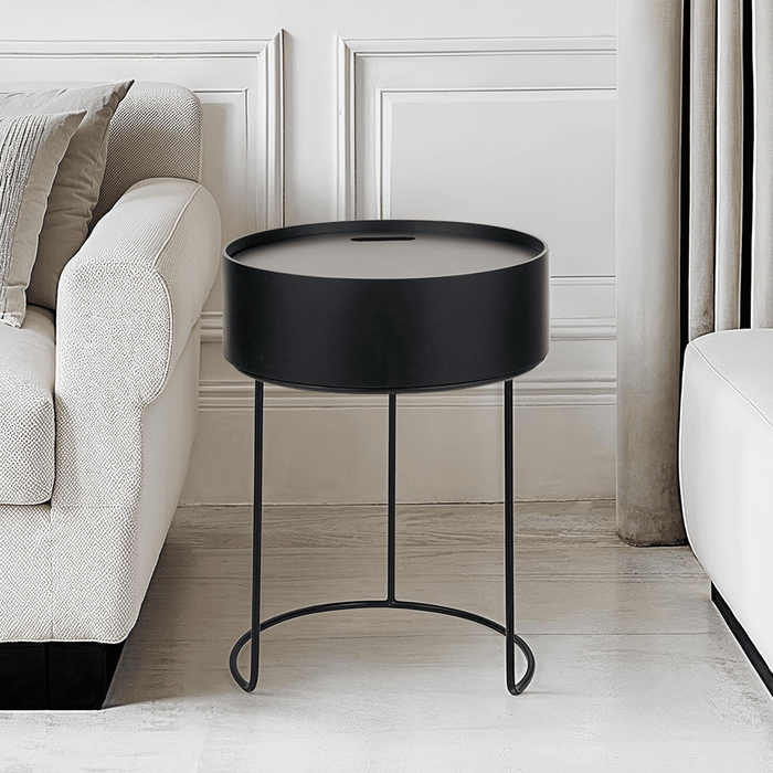 Rosolini Black Wood Veneer & Metal Storage Side Table Furniture