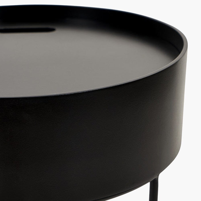 Rosolini Black Wood Veneer & Metal Storage Side Table Furniture