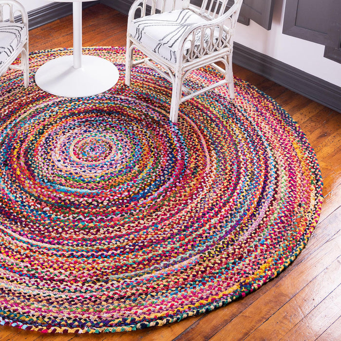 Round Jute and Recycled Cotton Rug - 90 cm 🇬🇧