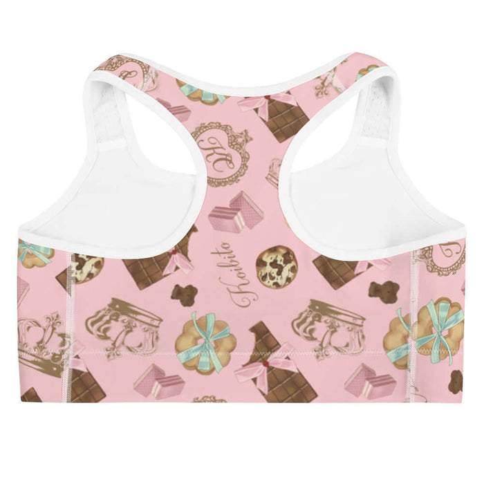 Royal Cookie kawaii sports bra in vanilla cream with strawberry wafers and ribbon-tied cookies