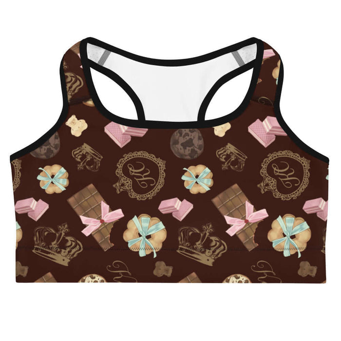 Royal Cookie kawaii sports bra in vanilla cream with chocolate bear cookies and gold crowns