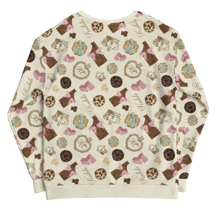 Royal Cookie kawaii sweatshirt in vanilla cream with ribbon-tied cookies and cocoa truffles