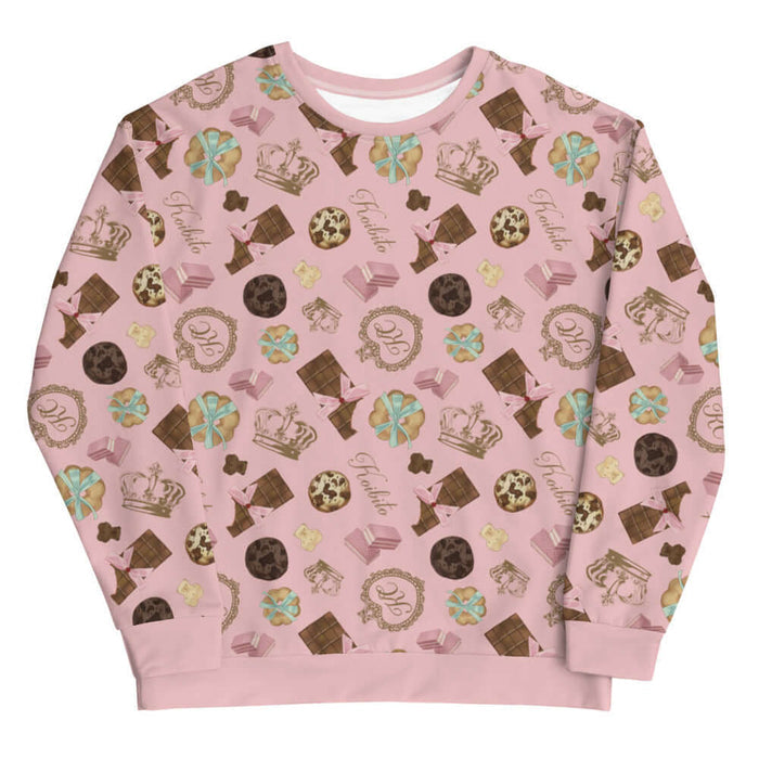 Royal Cookie kawaii sweatshirt in strawberry pink with chocolate bear cookies and gold crowns