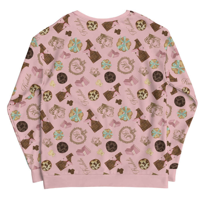 Royal Cookie kawaii sweatshirt in strawberry pink with gilded monogram crests and pink bows