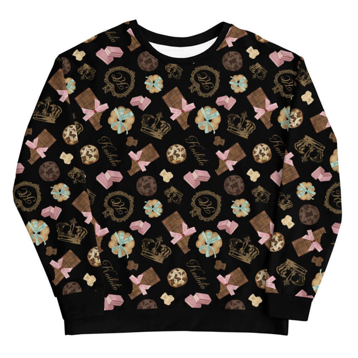 Royal Cookie kawaii sweatshirt in dark chocolate with chocolate-chip cookies and strawberry wafers