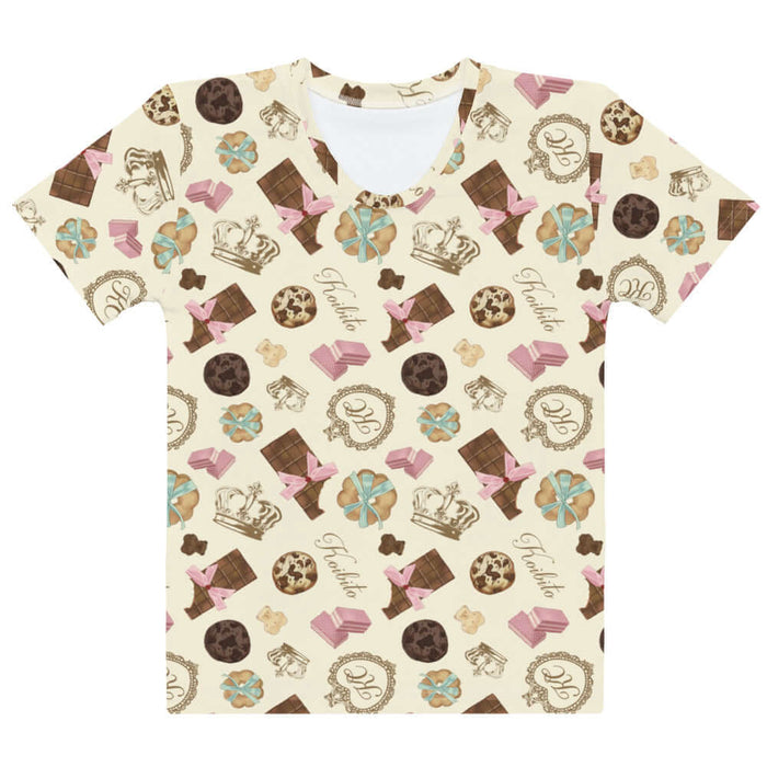 Royal Cookie kawaii tee in vanilla cream with gilded monogram crests and pink bows
