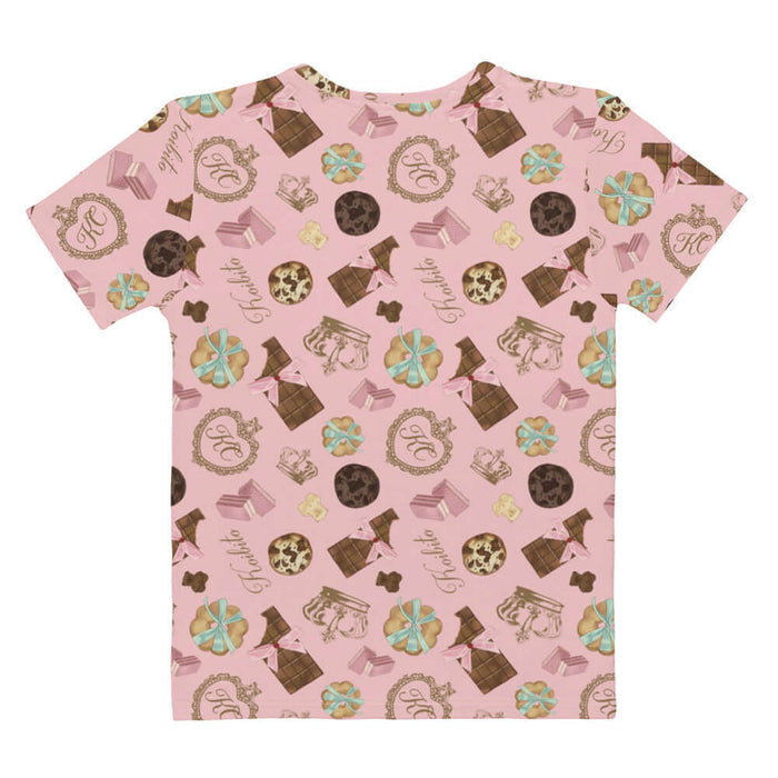 Royal Cookie kawaii tee in strawberry pink with chocolate bear cookies and gold crowns