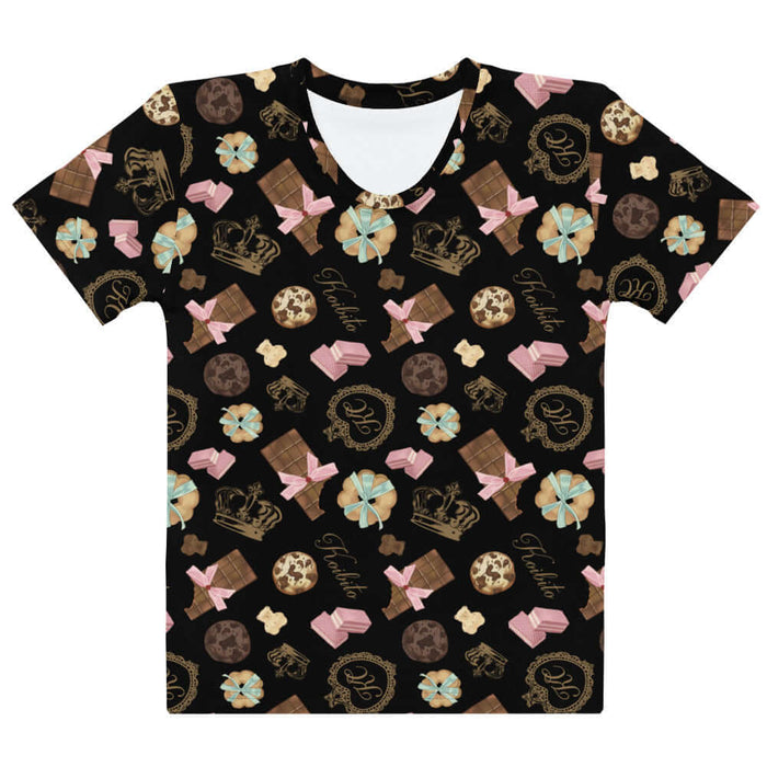 Royal Cookie kawaii tee in vanilla cream with milk-chocolate bars and pink satin bows