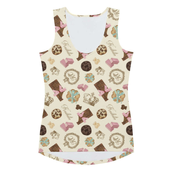 Royal Cookie kawaii tank top in vanilla cream with vanilla bear cookies and gold crowns