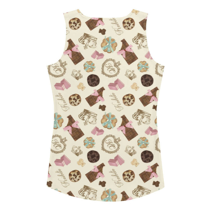 Royal Cookie kawaii tank top in vanilla cream with milk-chocolate bars and pink satin bows