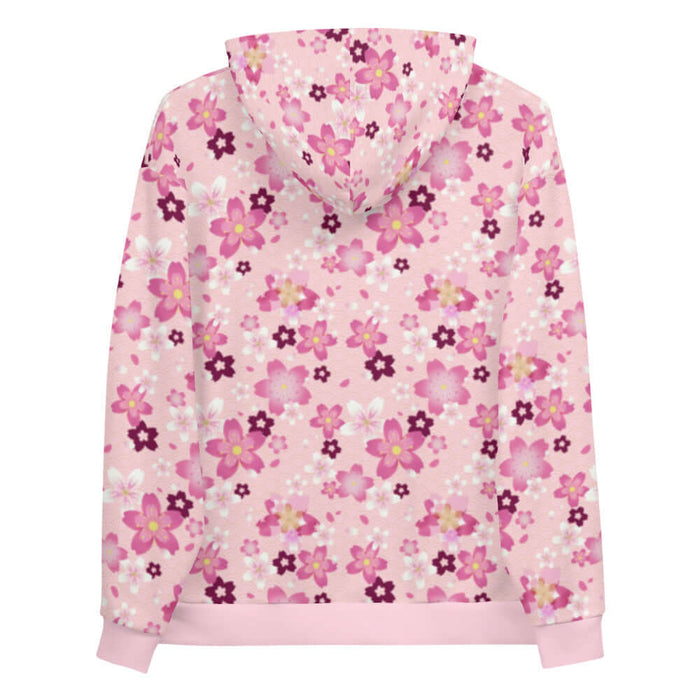 Sakura kawaii hoodie in pink with wine-dark blossoms and pale blossom clusters