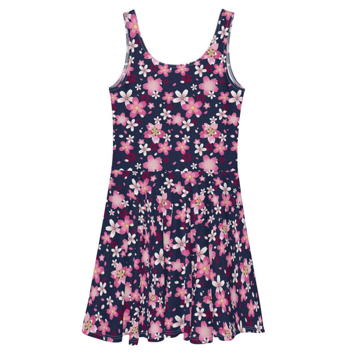 Sakura kawaii skater dress in pink with cherry blossoms and rolling gold waves