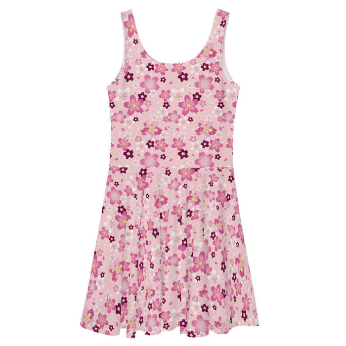 Sakura kawaii skater dress in pink with wine-dark blossoms and pale blossom clusters
