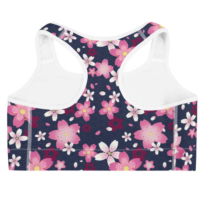 Sakura kawaii sports bra in pink with cherry blossoms and rolling gold waves