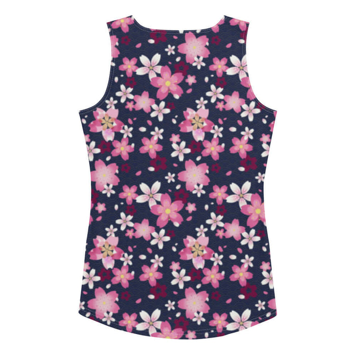 Sakura kawaii tank top in pink with bright pink sakura and white-centered wine blooms