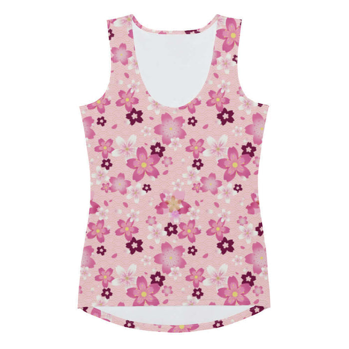 Sakura kawaii tank top in pink with pale pink blossoms and scattered petals
