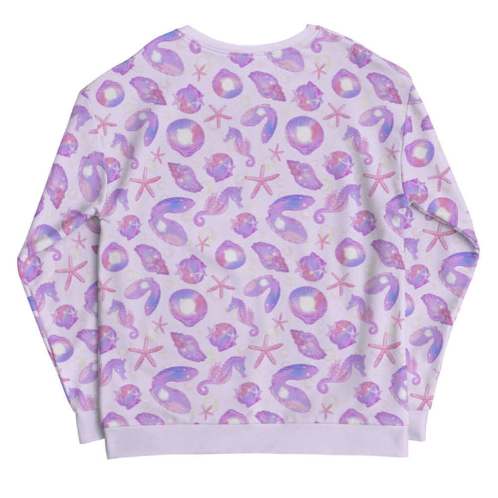 Sea Princess kawaii sweatshirt with sea stars and scallop shells in pastel blue, pink and purple