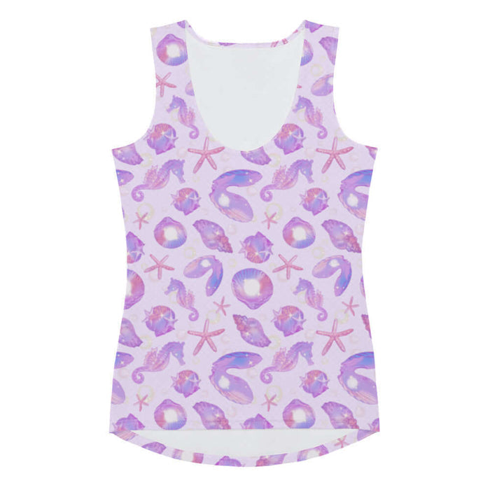 Sea Princess kawaii tank top in purple with pearl oyster shells and seahorses