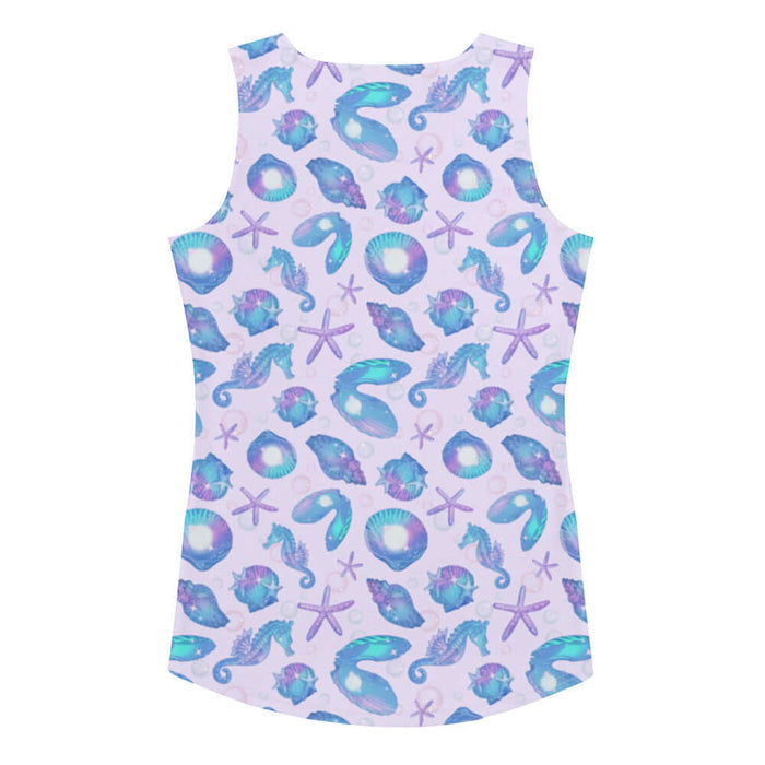 Sea Princess kawaii tank top in purple with conch shells and scallop shells