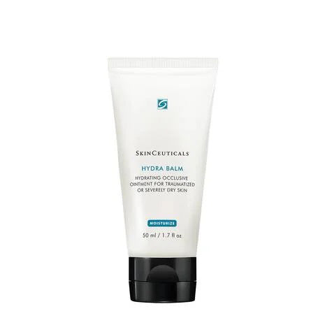 A white tube of SKINCEUTICALS - HYDRA BALM, an occlusive ointment and hydrating moisturizer by SKIN CEUTICALS for severely dry or traumatized skin, stands upright against a plain background.