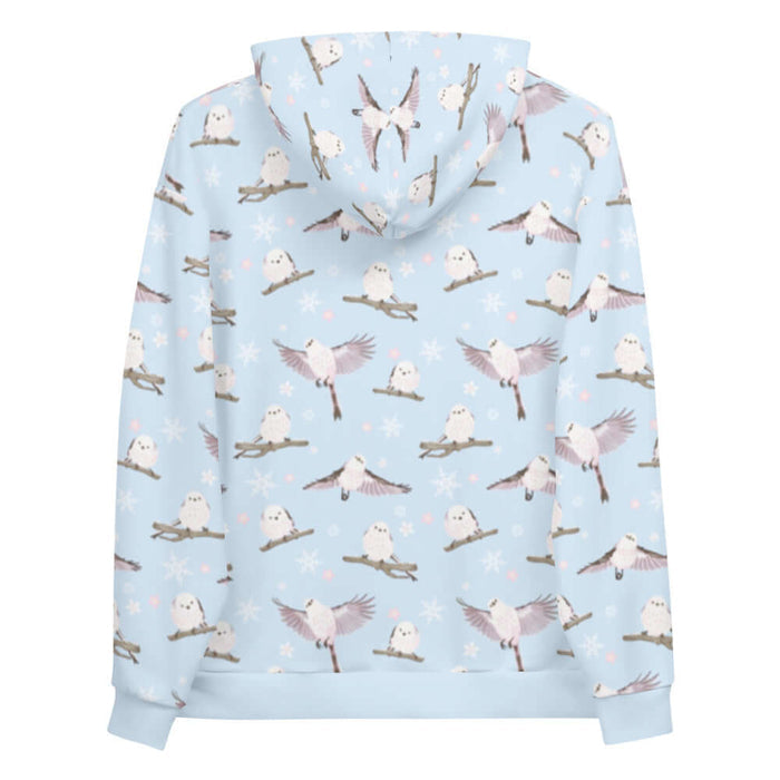Snow Bird kawaii hoodie in soft pastels with blushing pink cheeks and cherry blossoms