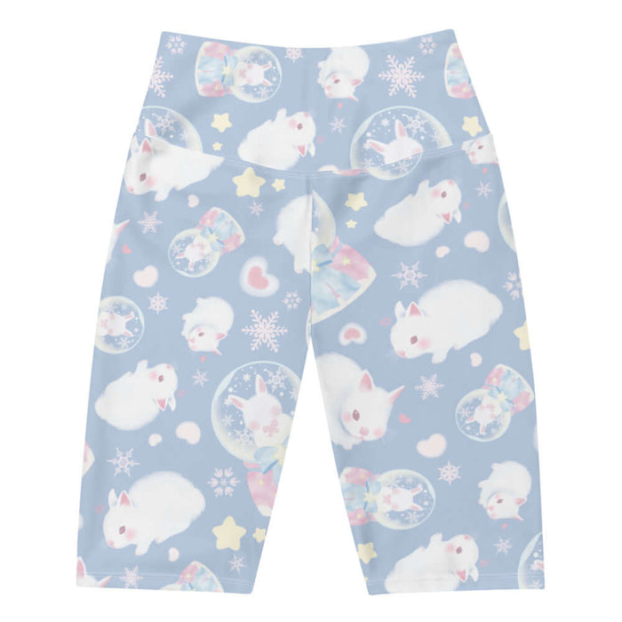 Snow Bunny kawaii biker shorts with fluffy white bunnies and snow globes
