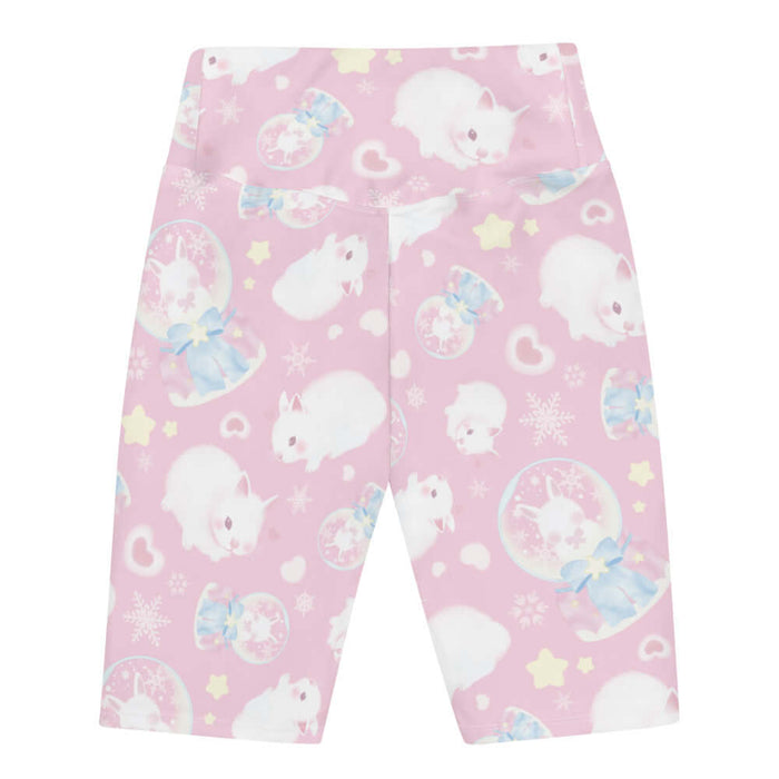 Snow Bunny kawaii biker shorts in pink with fluffy bunnies and cream stars