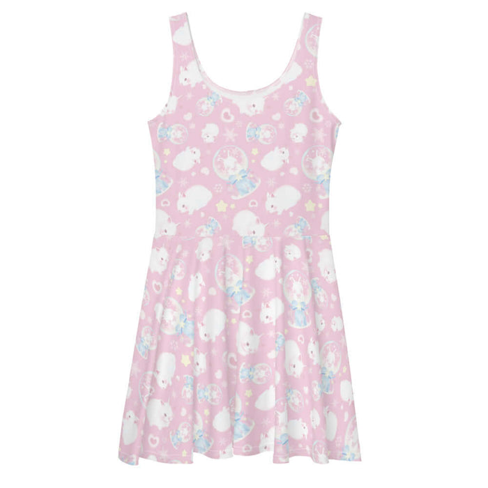 Snow Bunny kawaii skater dress with snow globes and drifting snowflakes