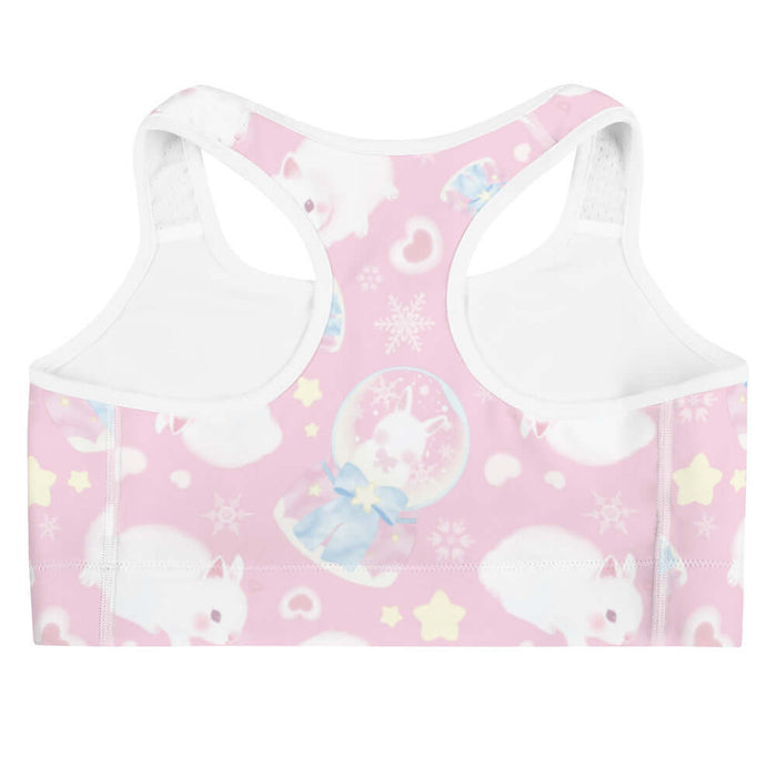 Snow Bunny kawaii sports bra with fluffy bunnies and cream stars